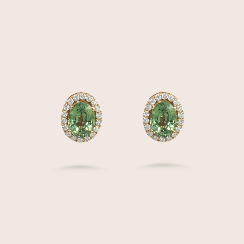 Stud Earrings with Green Sapphire and Diamonds | Precious Colours