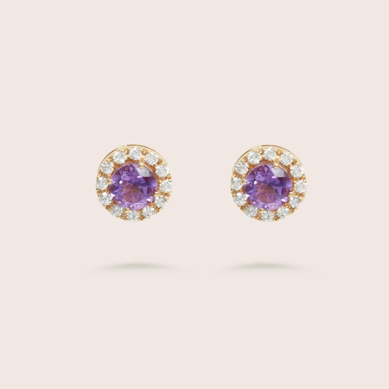 18K Stud Earrings with Amethyst and Diamonds | Precious Colours