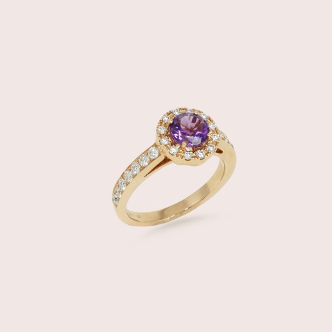 Anel Noivado Ouro 18k Ametista