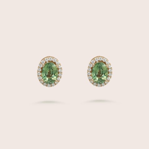 Brincos de Espigo com Safira Verde e Diamantes | Cores Preciosas