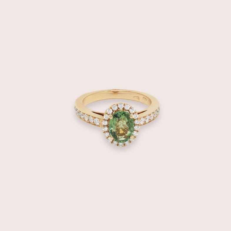 18k Gold Green Sapphire Engagement Ring