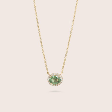 18K Gold Necklace with Diamonds and Sapphire Pendant | Special Moments