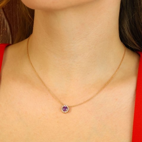 Fio com Pendente Ouro 18K com Diamantes e Ametista | Special Moments