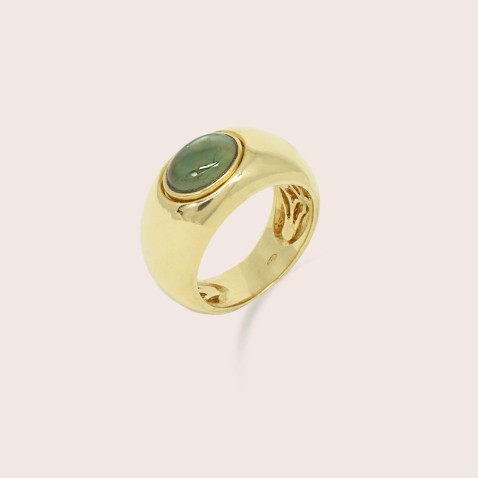 18K Gold Moldavite and Mother-of-Pearl Ring | Circles