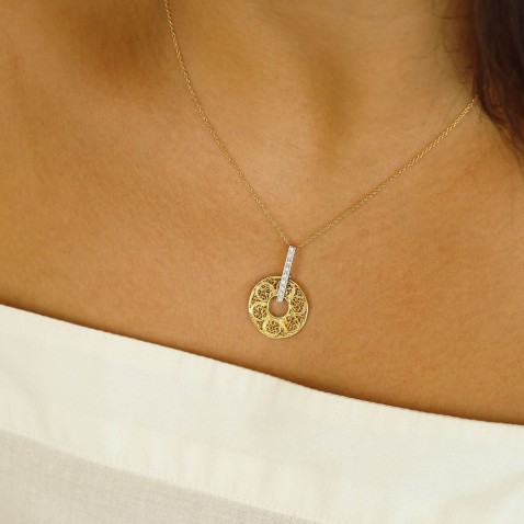 FIO COM PENDENTE OURO 19.2K | Diamond Filigree
