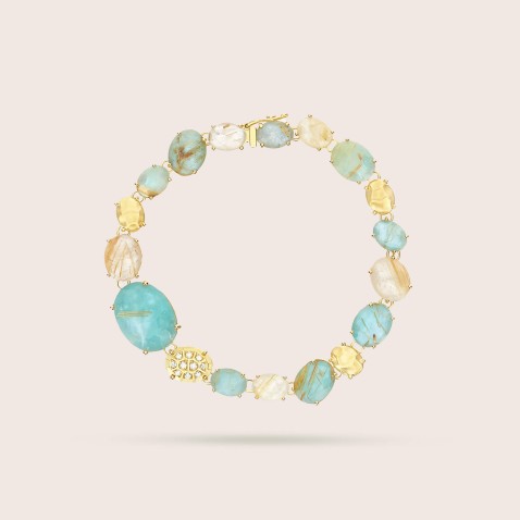 Bracelet in Polished Gold with Rutilated Quartz and diamonds | Ipanema Mar