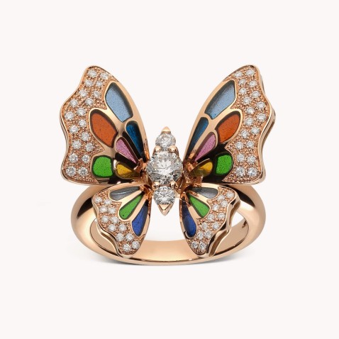 Anel Borboleta com diamantes e esmalte