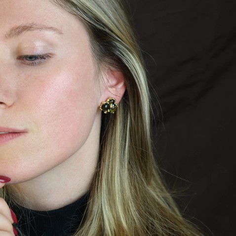 Gold-Plated Silver Earrings with Prasiolite