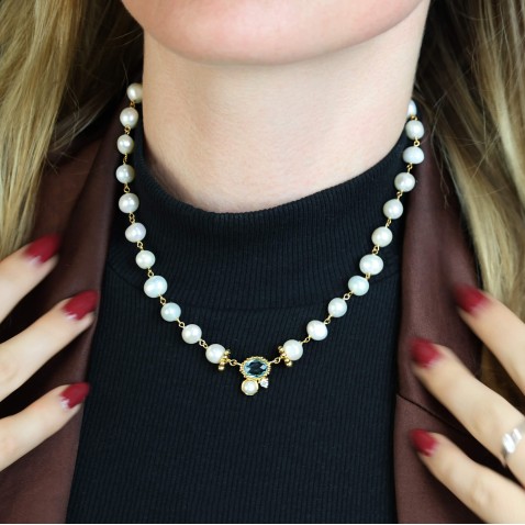 Colar Prolas, Quartzo e gua-Marinha