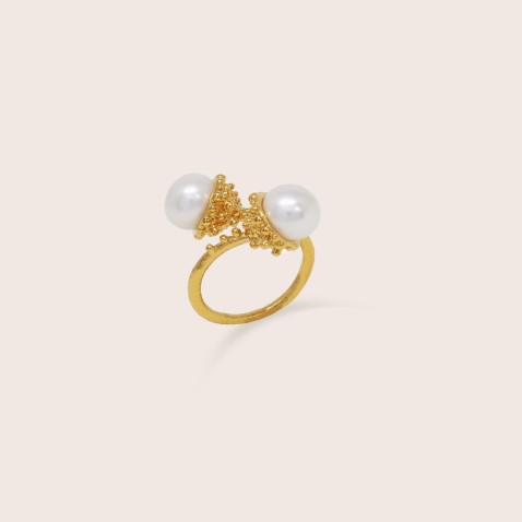 Gold-plated Silver Ring with Pearls