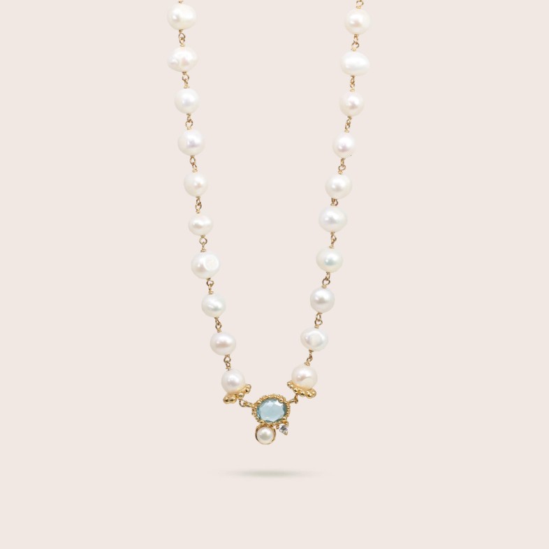 Necklace with Pearls, Quartz and Aquamarine