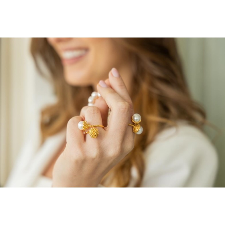 Gold-plated Silver Ring with Pearls