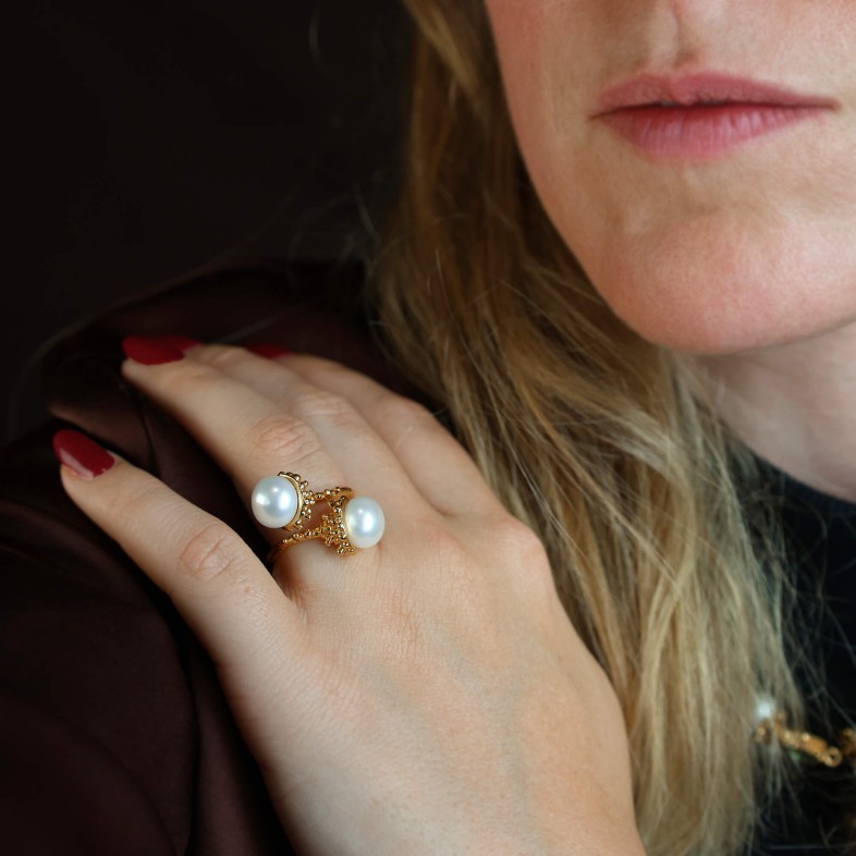 Gold-plated Silver Ring with Pearls