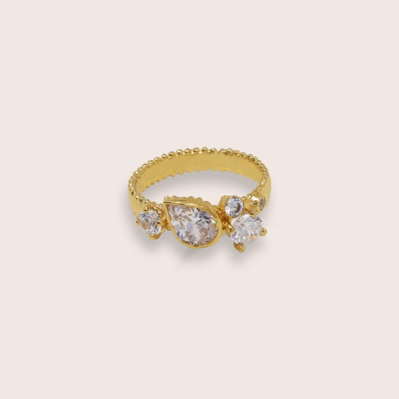 Gold-plated silver ring with crystals