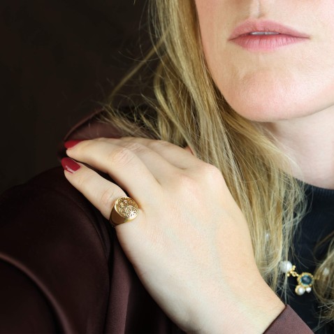 Silver Gold Flower of Life Ring