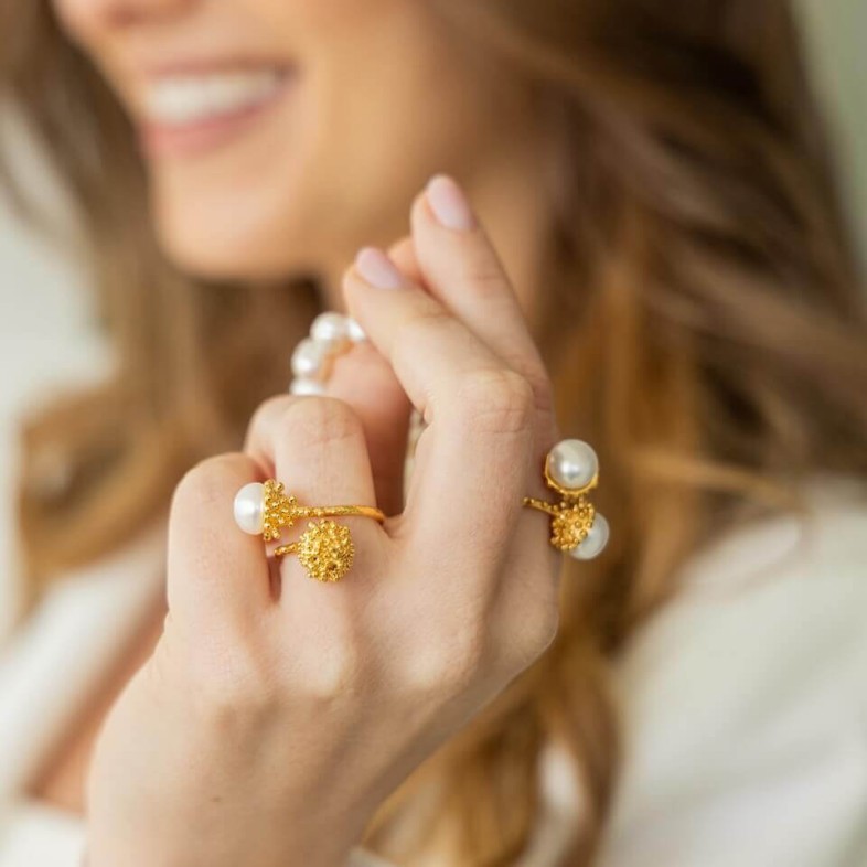 Gold-plated Silver Ring with Pearls
