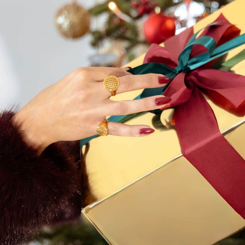 Anel Prata Dourada Flor da Vida