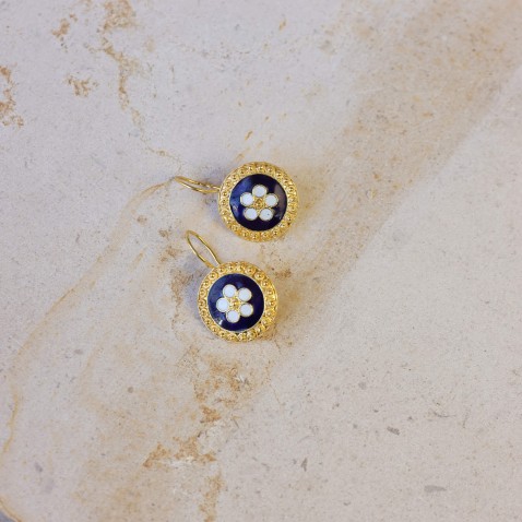 19.2K GOLD AND ENAMEL EARRINGS | PORTUGUESE ROSES