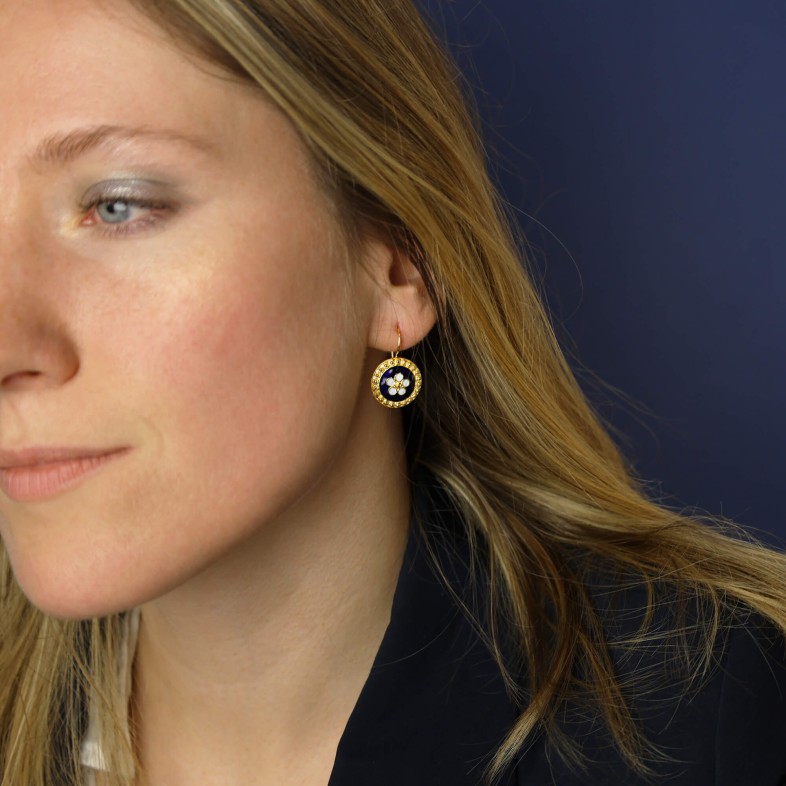 19.2K GOLD AND ENAMEL EARRINGS | PORTUGUESE ROSES