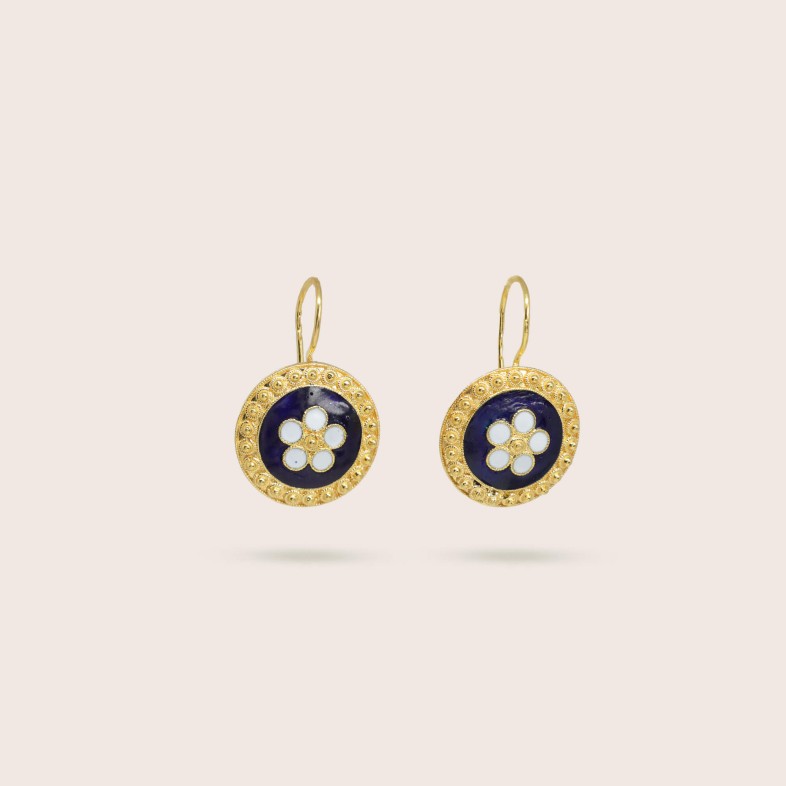 19.2K GOLD AND ENAMEL EARRINGS | PORTUGUESE ROSES