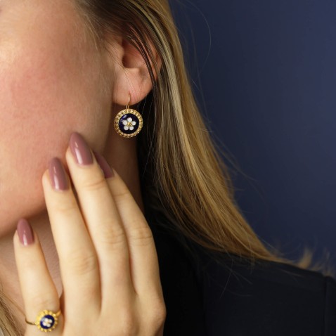 19.2K GOLD AND ENAMEL EARRINGS | PORTUGUESE ROSES