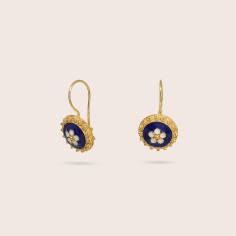 19.2K Gold and Enamel Drop Earrings | Portuguese Roses