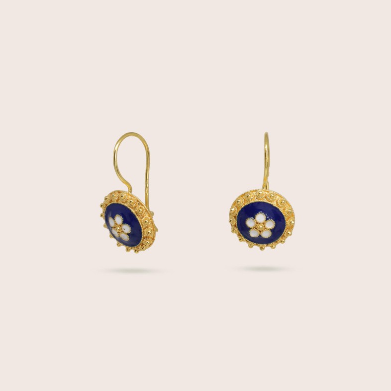 19.2K Gold and Enamel Drop Earrings | Portuguese Roses