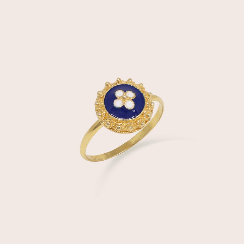 19.2K Gold and Enamel Ring | Portuguese Roses
