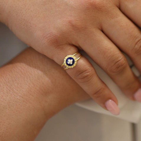 19.2K Gold and Enamel Ring | Portuguese Roses