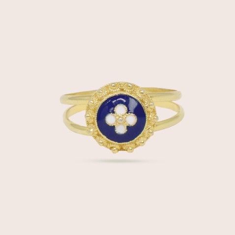 19.2K Gold and Enamel Ring | Portuguese Roses