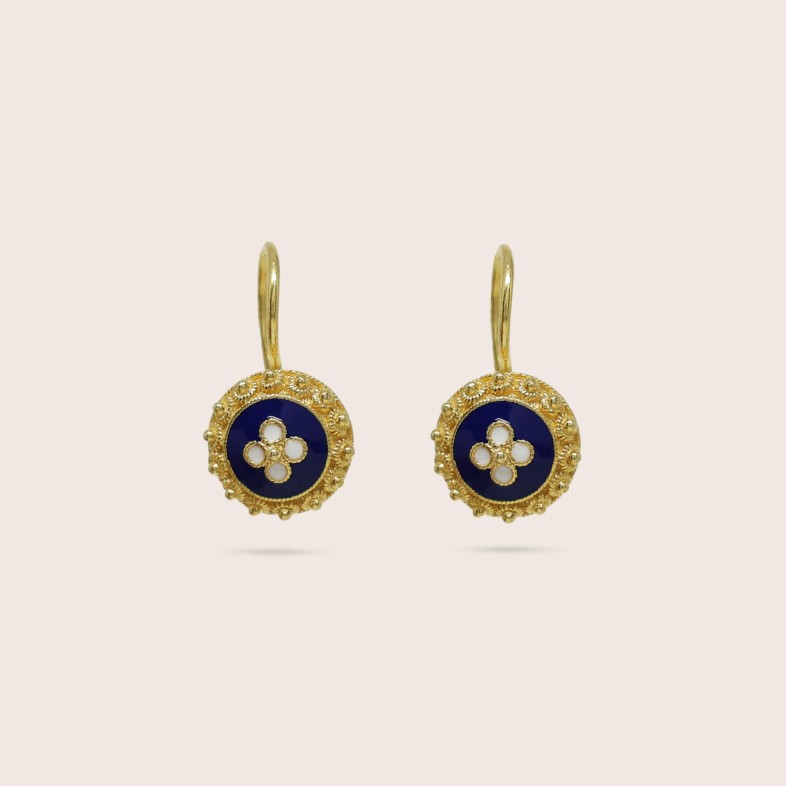 19.2K Gold and Enamel Earrings | Portuguese Roses