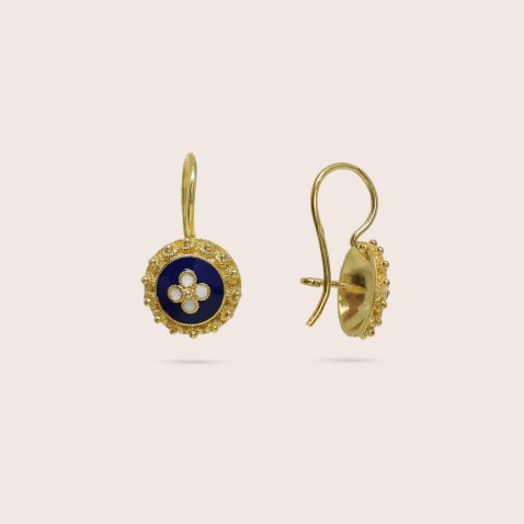 19.2K Gold and Enamel Earrings | Portuguese Roses