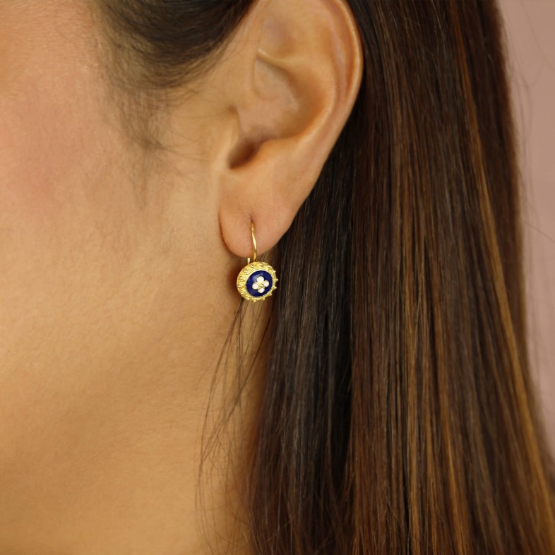 19.2K Gold and Enamel Earrings | Portuguese Roses