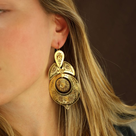 Queen-style earrings Gold-plated silver | Filigree