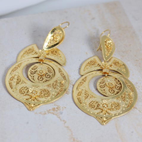 Queen-style earrings Gold-plated silver | Filigree