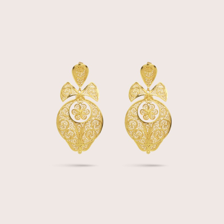 Queen-style earrings 19.2K gold | Filigree