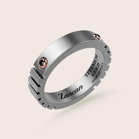 Titanium Ring with 18K Rose Gold and Black Diamonds | Zancan