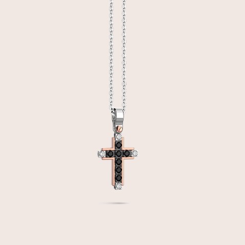 Cross Necklace in 18K White and Rose Gold | Zancan