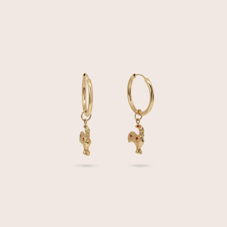 19.2K Rose Gold Portuguese Rooster Hoop Earrings | Lembran�a