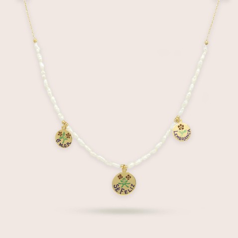 Gold-plated Sterling Silver Freshwater Pearls "Be Happy" Necklace | Lembran�a