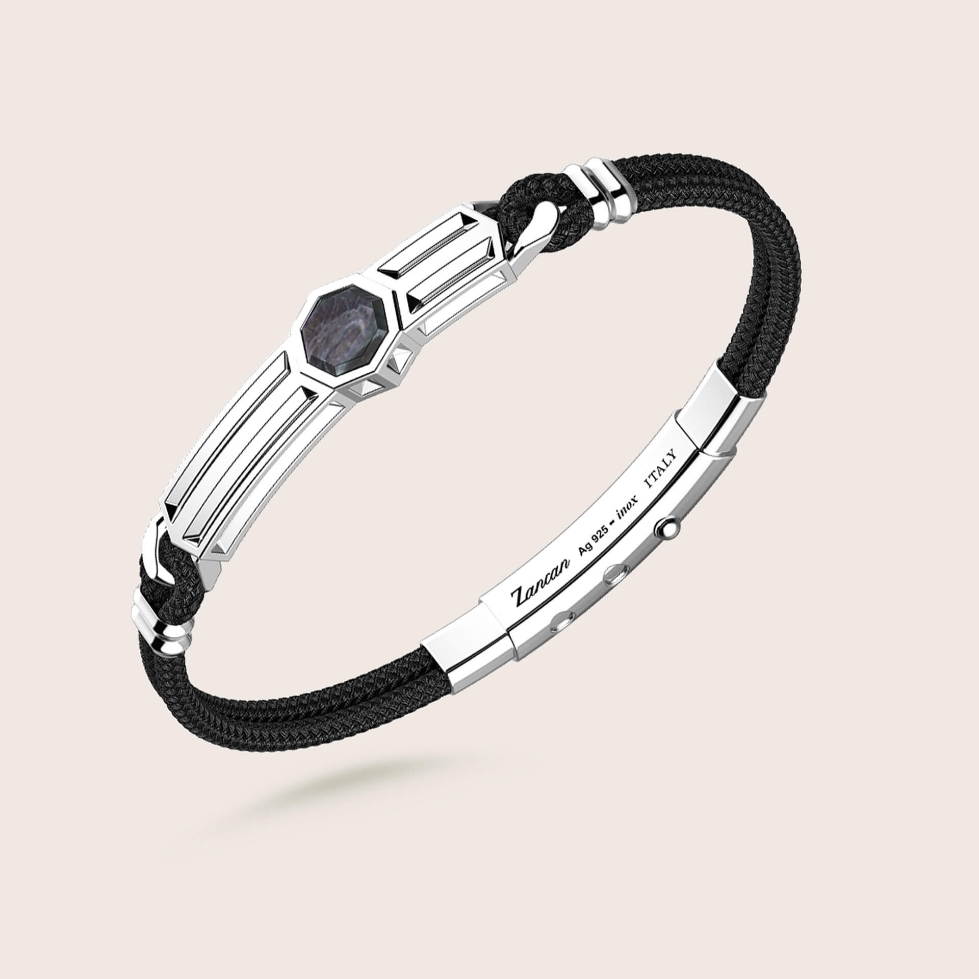 Pulseira em Kevlar Preto com Placa em Prata 925 | Zancan