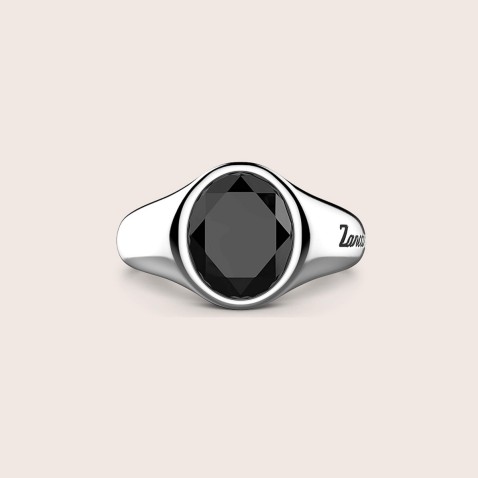 Round Silver Signet Ring with Onyx | Zancan