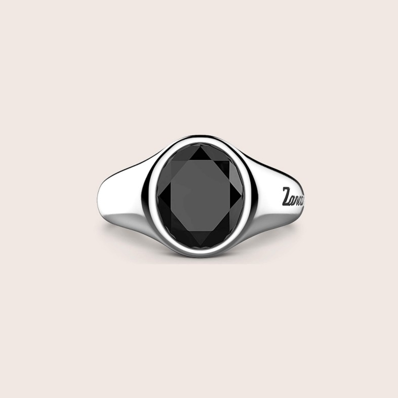 Round Silver Signet Ring with Onyx | Zancan