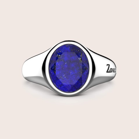 Round Silver Signet Ring with Lapis Lazuli | Zancan