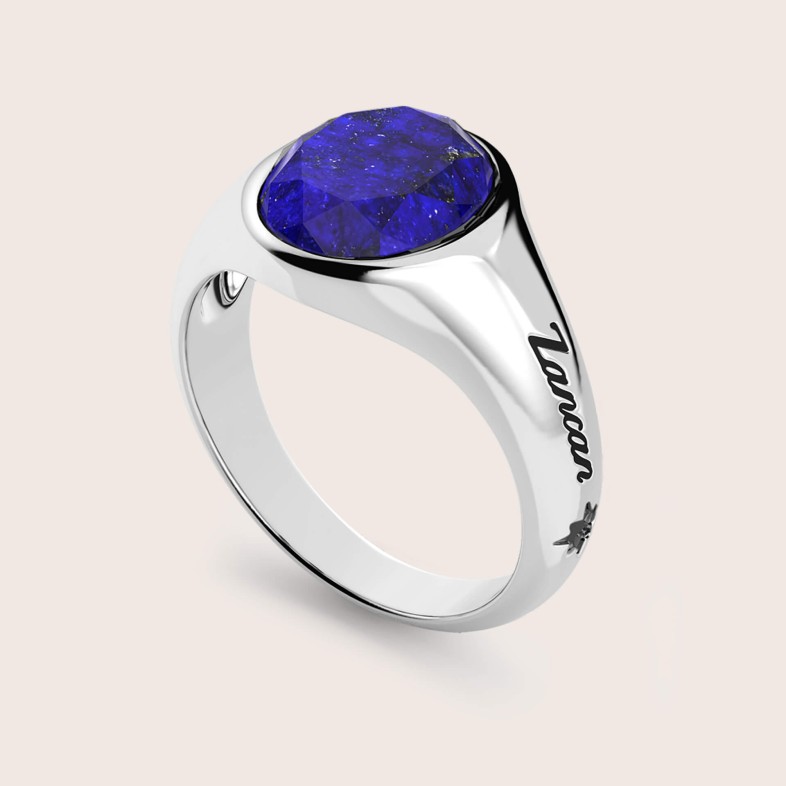 Round Silver Signet Ring with Lapis Lazuli | Zancan