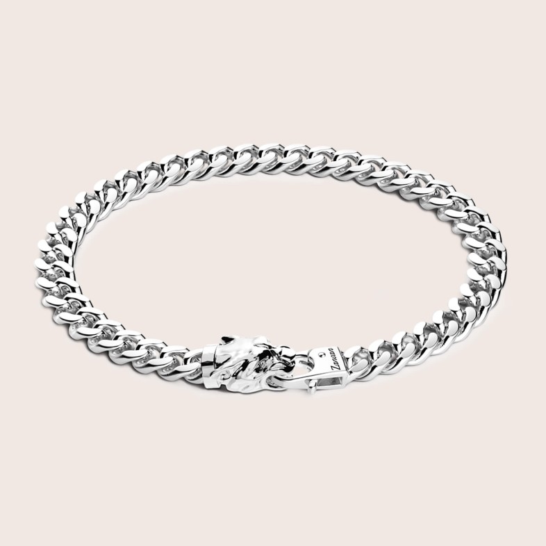 925 Silver Curb Chain Bracelet with Panther Head | Zancan
