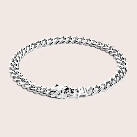 925 Silver Curb Chain Bracelet with Panther Head | Zancan