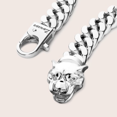 925 Silver Curb Chain Bracelet with Panther Head | Zancan
