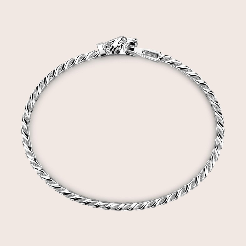 925 Silver Curb Chain Bracelet with Panther Head | Zancan