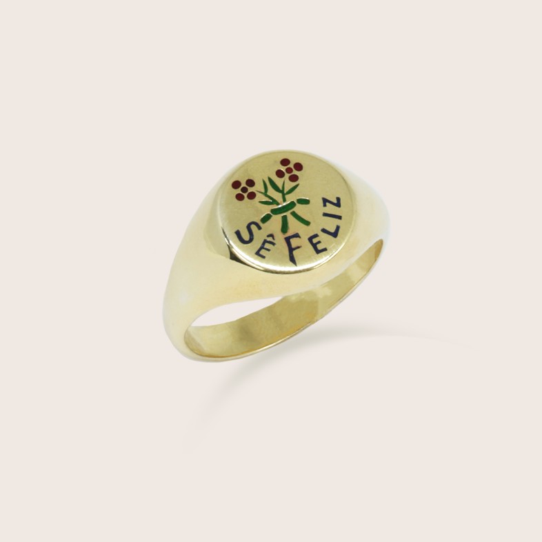 Gold-plated Sterling Silver "Be Happy" Ring | Lembran�a